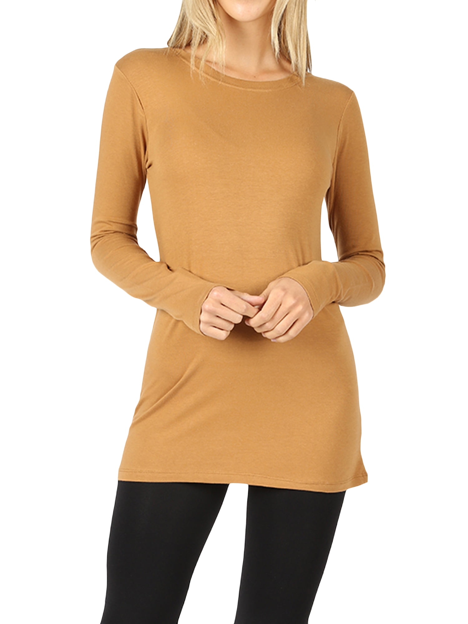 Zenana Women And Plus Basic Round Crew Neck Long Sleeve Stretch Cotton