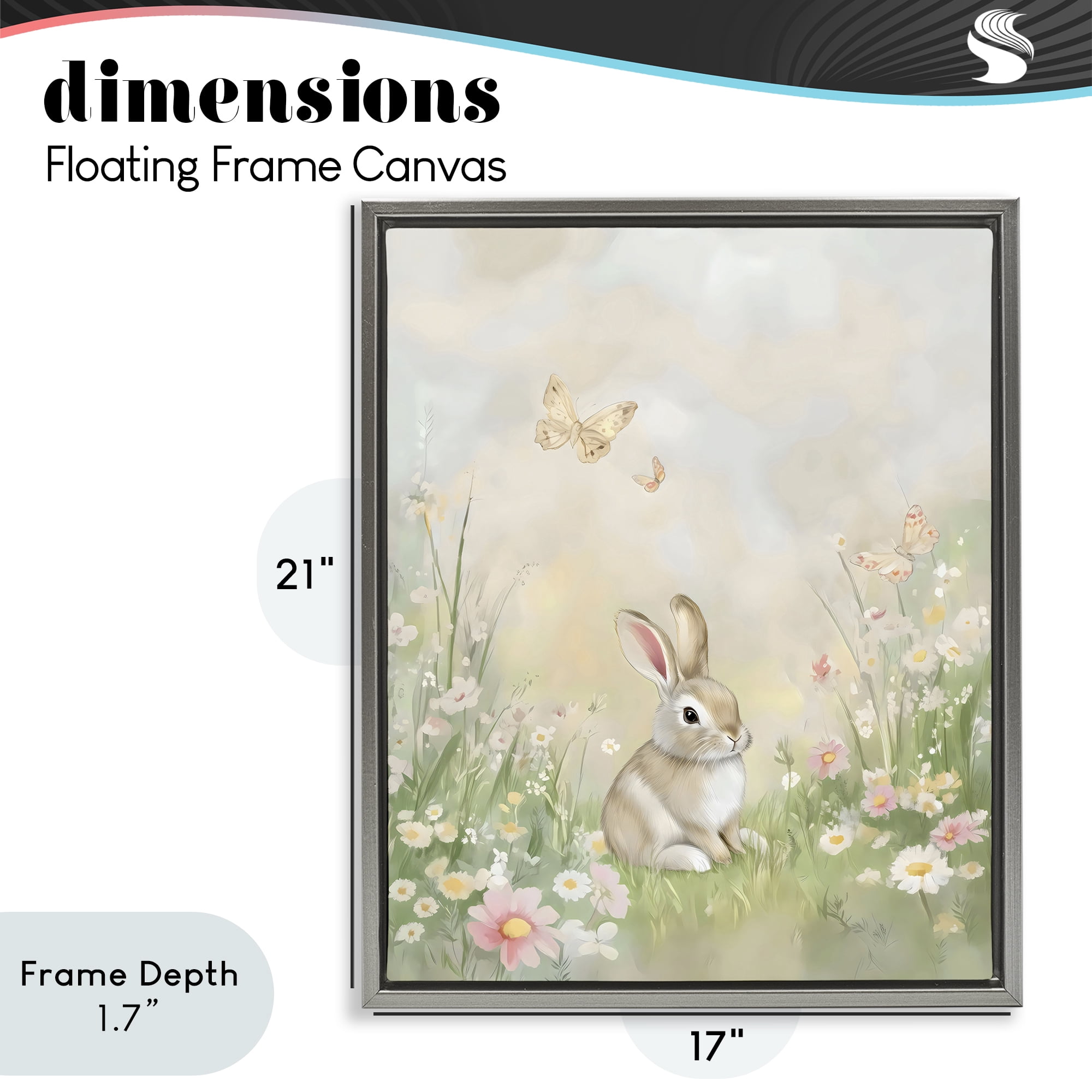 Stupell Industries Nursery Bunny in Meadow Gray Framed Floater Canvas Wall Art, design by Arlington Prints