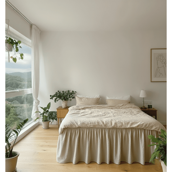 Q VITA 80%TENCEL 20% French Linen Ruffle Bed Skirt, 20" Drop – Queen Size – Soft, Breathable, Enzyme Washed, OEKO-TEX Certified – Elegant Dust Ruffle for Bedroom Décor, Designed in Canada