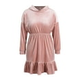 thumbnail image 2 of Gvmfive Women's Layered Solid Long Sleeve Hooded Ruffle Casual Velvet Mini Dress, 2 of 5
