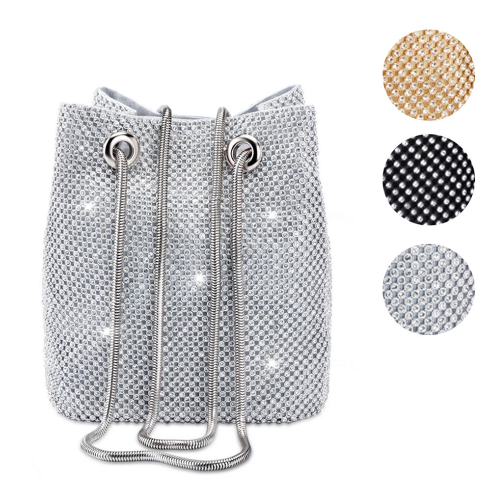 Women's Full Rhinestones Bucket Bag Small Crossbody Shoulder Evening