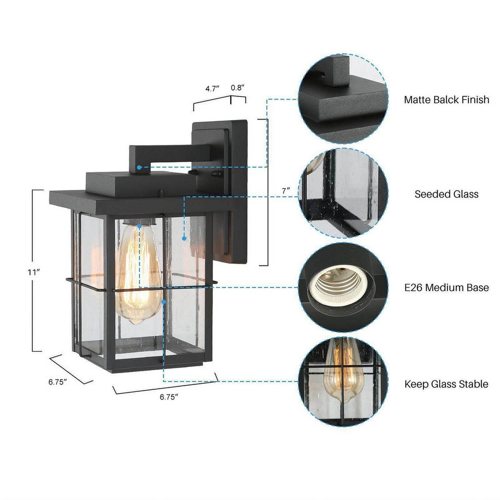 LNC Motion Sensor Outdoor Wall Lantern, Black with Seeded Glass, Wet Rated, 11" H