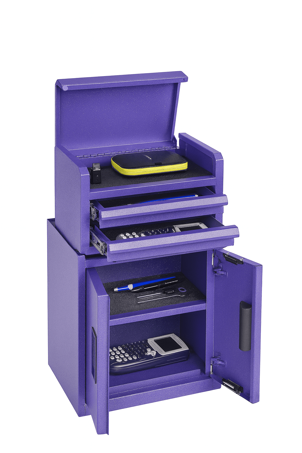 Hyper Tough Limited Edition 11.6-inch Steel Mini Tool Storage Cabinet, Purple Diamond Glitter, Double Doors & Non-Slip Top Mat