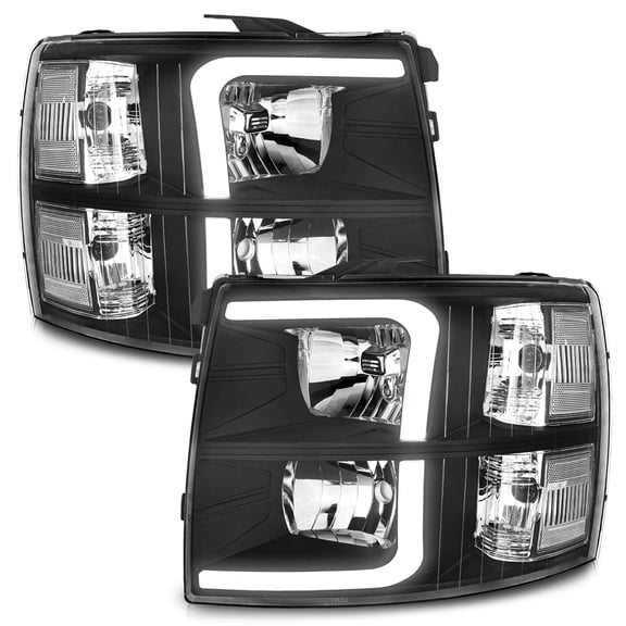 WEELMOTO LED DRL Headlights Assembly for 2007 2008 2009 2010 2011 2012 2013 Chevy Silverado 1500, for 07-2014 2500HD 3500HD (Not Fit 2007 Old Body Classic) Headlamps Black Housing Clear Reflector