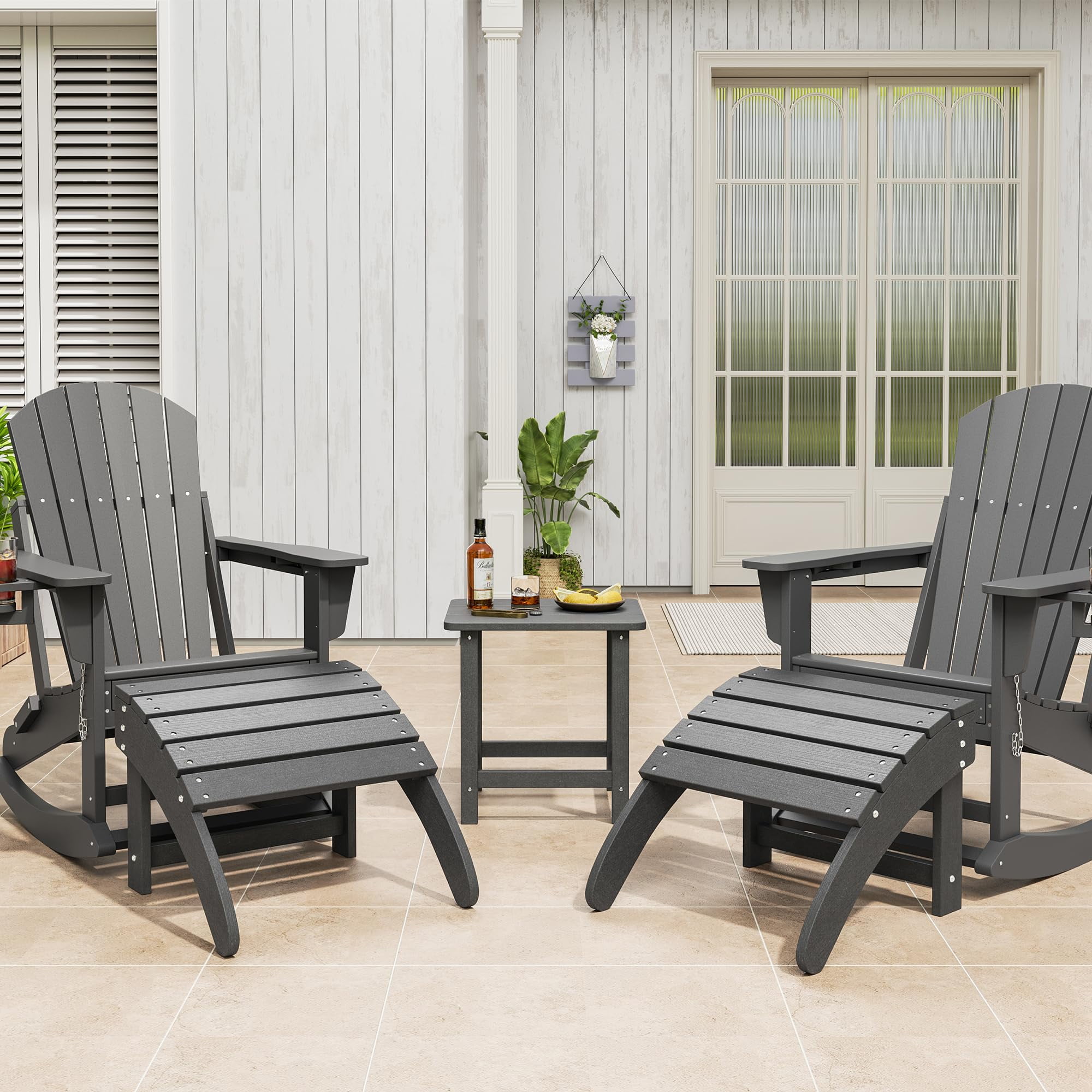 4 Pack Ottoman for Adirondack Chair, Weather Resistance HDPE Adirondack Ottoman Footrest for Outside, Porch, Pool, Lawn, Backyard, Dark Gray