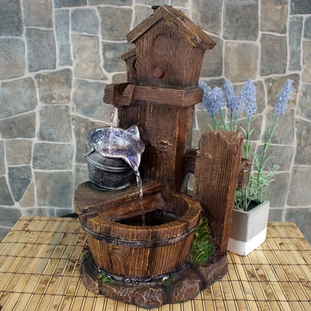 fountain tabletop indoor birdhouse tiered sunnydaze bucket led inch silver light