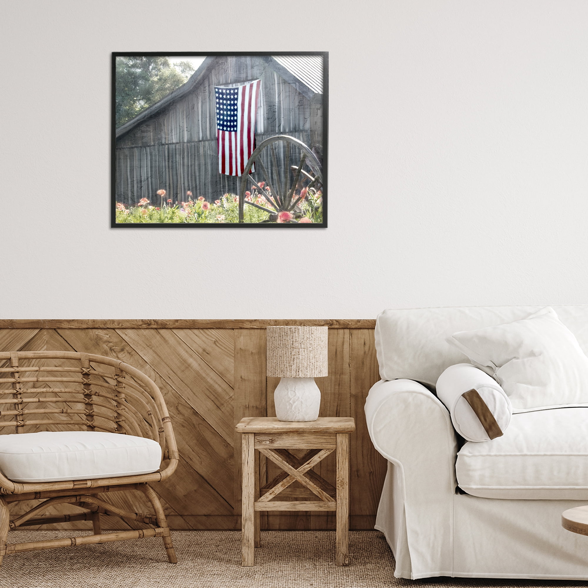 Stupell Industries USA Wagon Wheel Barn Black Framed Giclee Art, design by Kim Allen