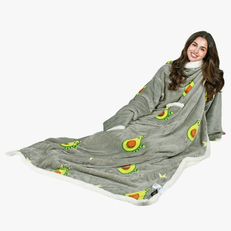 Tirrinia Sherpa Wearable Blanket for Adult Women and Men Super Soft Comfy Warm Plush Throw with Sleeves TV Blanket Wrap Robe Cover for Sofa Couch