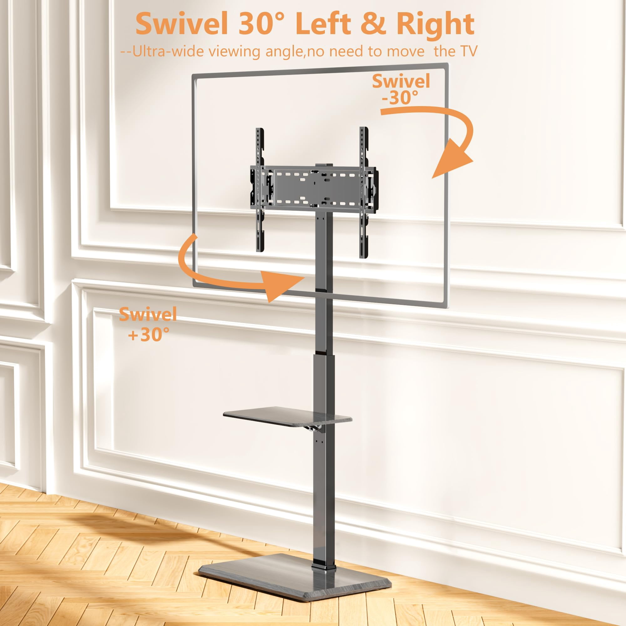 Afaloona Universal Floor TV Stand,TV Floor Mount Stand with Removable Shelf for 32-75 inch TV up to 110 lbs, Swivel and Height Adjustable Tall TV Stand for Bedroom,Office