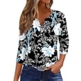 thumbnail image 1 of Camiseta casual de moda SCZ para mujer cuello en v manga de siete botones estampado floral azul cielo 3xl, 1 of 4