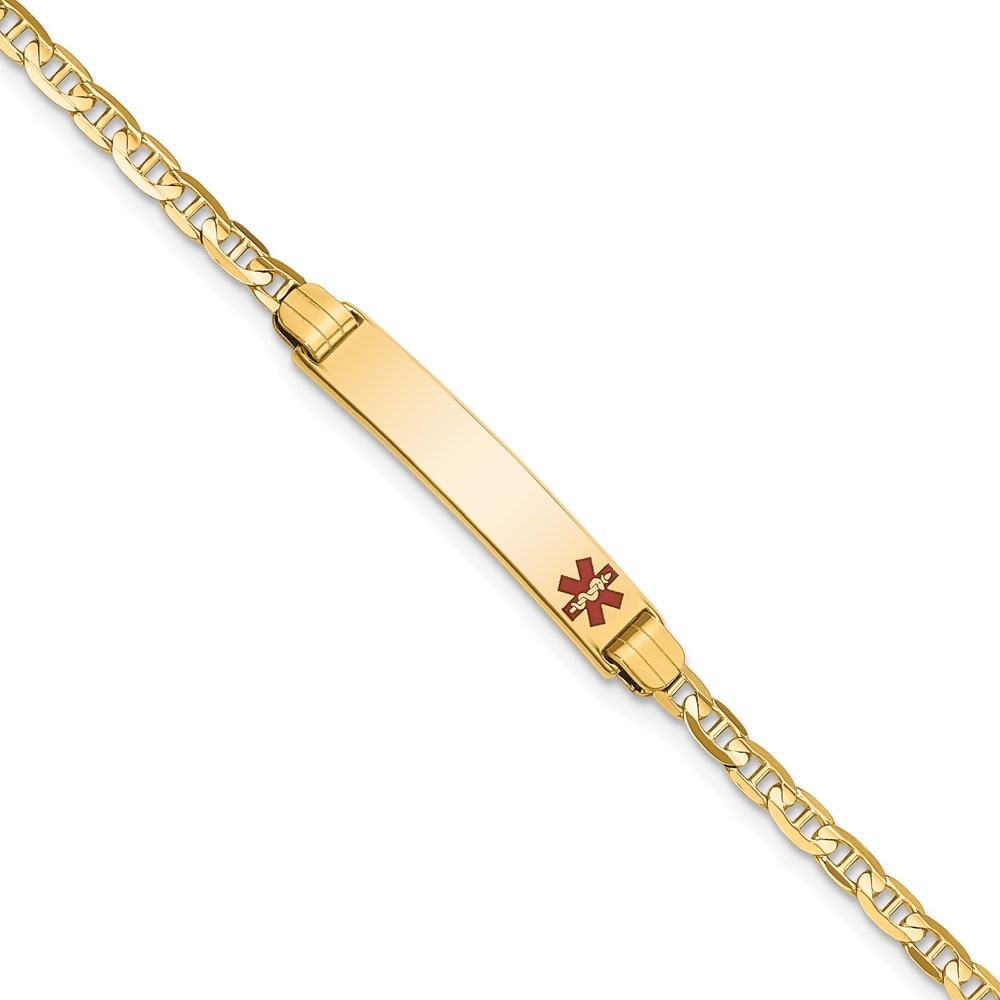 Auriga 14K Yellow Gold Red Enamel Anchor Id Bracelet 7 inch for Women(L- 7inch, W- 5.5mm)