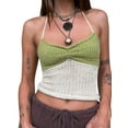 thumbnail image 1 of Gupgi Women Halter Crochet Tops, Sleeveless Knit Tank Tops Contrast Color Slim Fit Ruched Vest, 1 of 6