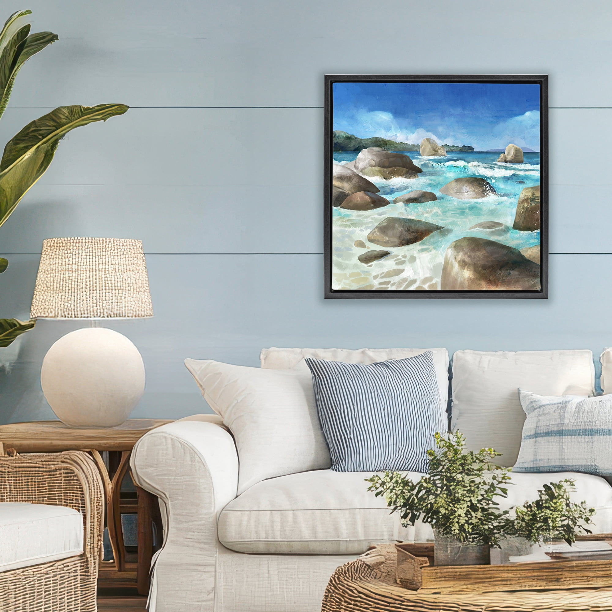 Stupell Industries Low Tide Rocks on Shore Black Framed Floater Canvas Wall Art, design by Mauro Devereaux