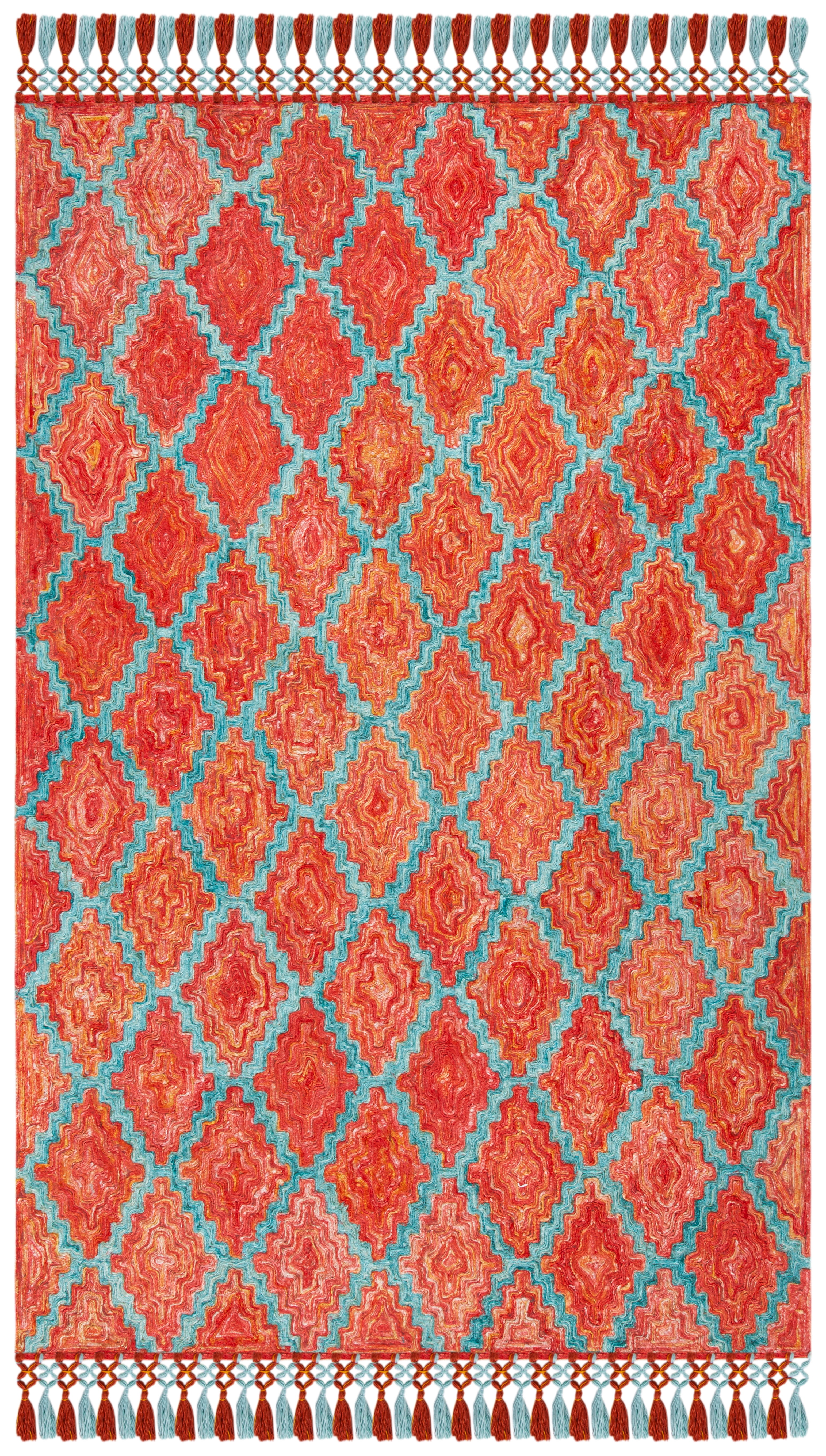 SAFAVIEH Sahara Jeptha Geometric Trellis Area Rug, Rust/Aqua, 4' x 6'