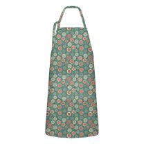 Green Christmas Floral Apron-Garden Aprons for Women with Pockets-Cotton Linen Waterproof Kitchen Cooking Gardening Aprons Adjustable for Kitchen,Cooking,BBQ and Salon 32"x27"