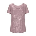 thumbnail image 4 of Round Neck T Shirt with Shiny Sequin Short Sleeves for Casual and Party Wear Spring to Autumn, 4 of 4