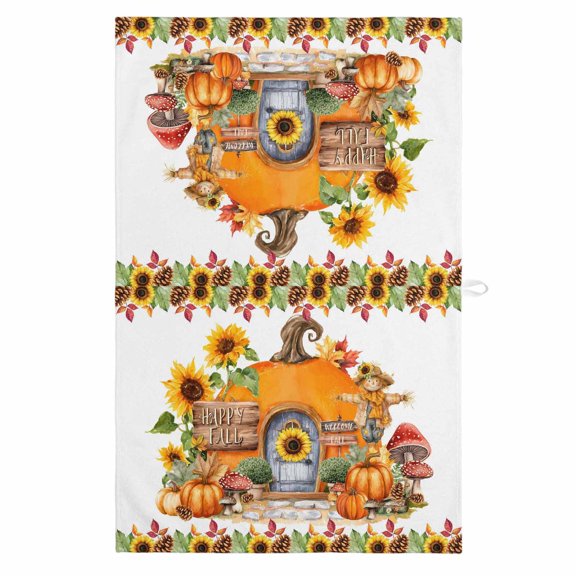 Fall Pumpkin 1 Pack Kitchen Towel, Water Absorbent Dish Towel, Thanksgiving Sunflowers Rustic Pine Cone Decorative Hand Towels - Quick Drying Cloth for Cooking Baking, 18x28 Inch