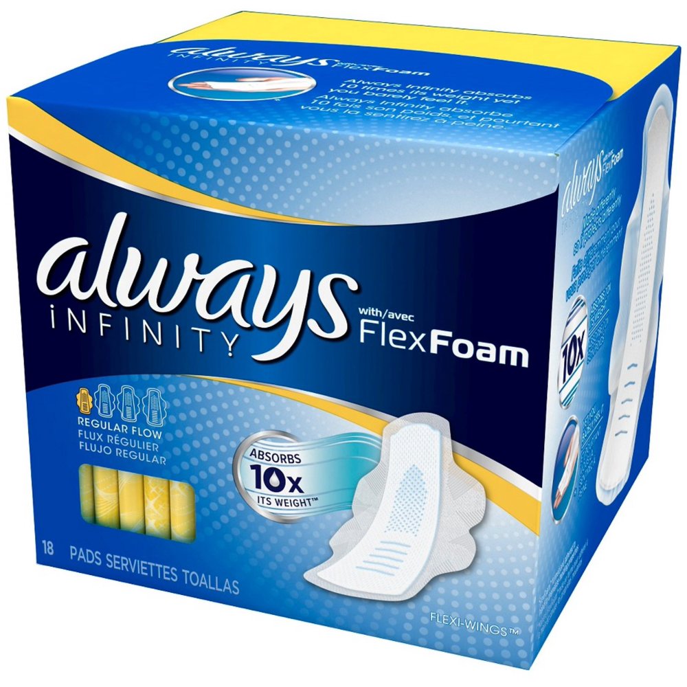4 Pack Always Infinity with Flex Foam FlexiWings, Regular Flow 18 ea