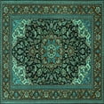 thumbnail image 1 of Ahgly Company Machine Washable Indoor Square Medallion Turquoise Blue Traditional Area Rugs, 4' Square, 1 of 4