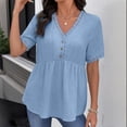 thumbnail image 4 of Womens Short Sleeve Babydoll Tops Lace Trim V Neck Solid Color Tunic Shirts Summer Spring Blouse, 4 of 6