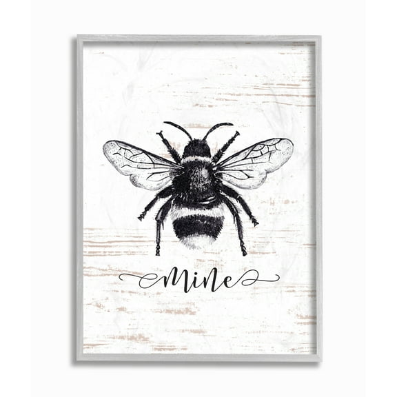 The Stupell Home Decor Bee Mine Drawing On Wood Gray Framed Texturized Art