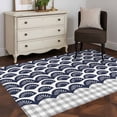 thumbnail image 4 of Navy Blue Pine Leaves Area Rug 4'x6', Abstract Art Geometric Gray Plaid Washable Non-Slip Rugs, Low Pile Large Carpet for Living Room Bedroom Dining Room Kitchen Office Indoor Mat, 4 of 9