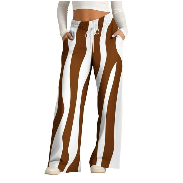 Pants for Women, Womens Fashionable Striped Printed Drawstring Wide Leg Pants