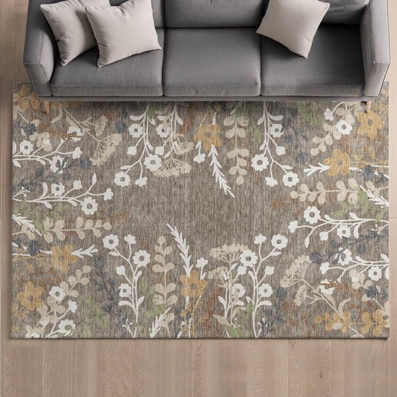 Addison Rugs Mayfield Premium Machine Washable Transitional Floral Taupe Rectangle Rug, 10' x 14'