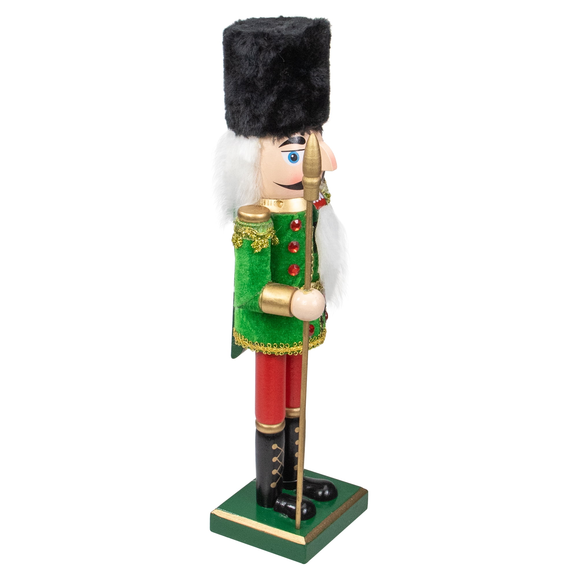 14" Decorative Wooden Green Red and Gold Christmas Nutcracker Soldier with Spear