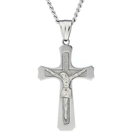 American Steel Jewelry Stainless Steel Crucifix Diamond-Cut Pendant, 24" Chain