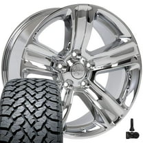 OE Wheels DG65 20 Inch Rims and Tires Fit Ram 1500 Style 5x139.7 20x9 Chrome - Hollander 2453 - TS-37 AT 275/55-20 (Set of 4)