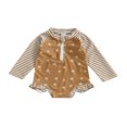 thumbnail image 1 of QJUHUNG Kid Baby Girls One Piece Swimsuit Long Sleeve Zipper Swimwear Ruffle Rashguard Bathing Suits Beachwear, 1 of 8
