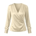 thumbnail image 3 of Aezemi Women Wrap Work Shirts Pleated V Neck Dressy Long Sleeve Office Fashion Blouses Womens Spring Fall Business Casual Comfy Tops XXL, 3 of 9