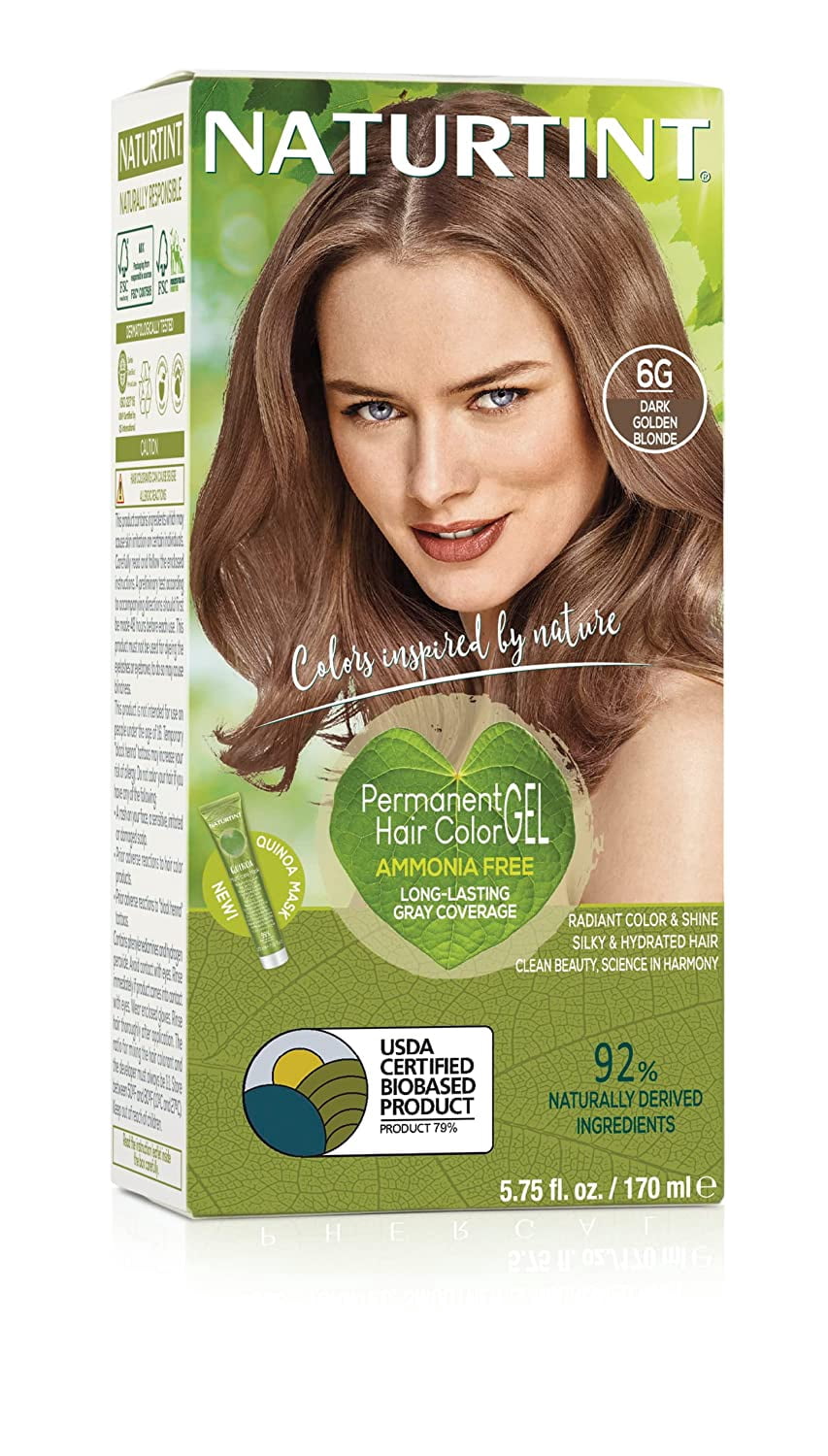 Naturtint Permanent Hair Color 6G Dark Golden Blonde (Pack of 1), Ammonia Free, Vegan, Cruelty