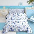 thumbnail image 2 of Manfei Watercolor Blue White Seashell Starfish Coral Full Size Comforter Sets for Kids Boys and Girls, Marine Life Print Bedding Sets, Polka Dots Reversible 3pcs, 1 Comforter and 2 Pillowcases, 2 of 6