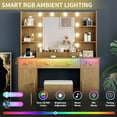 thumbnail image 2 of PUFFCAFE Vanity Desk with Mirror and Lights,Large Makeup Vanity Table Set with Drawers & Chair & Power Outlet,Oak Vanity for Bedroom, 2 of 6