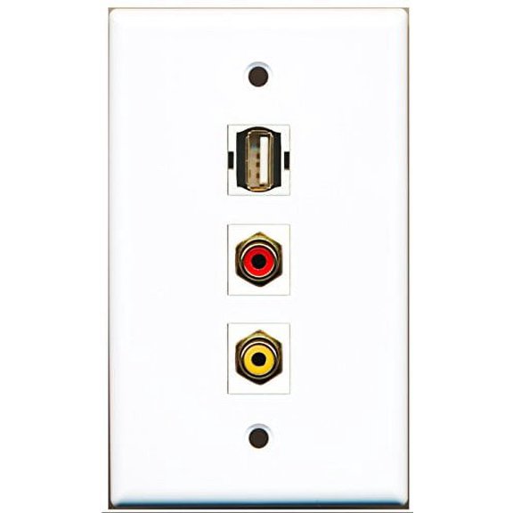RiteAV - 1 Port RCA Red and 1 Port RCA Yellow and 1 Port USB A-A Wall Plate