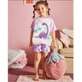 thumbnail image 2 of POPTEM Toddler Girls Pajamas Short Sleeve Dinosaur Pjs Cotton Sleepwear Sets Purple 2-Piece 3T, 2 of 8