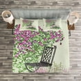 thumbnail image 3 of Ambesonne Summer Quilted Bedspread Set 3 Pcs, Flowers Blooming Garden, Queen Size, Purple Green, 3 of 3