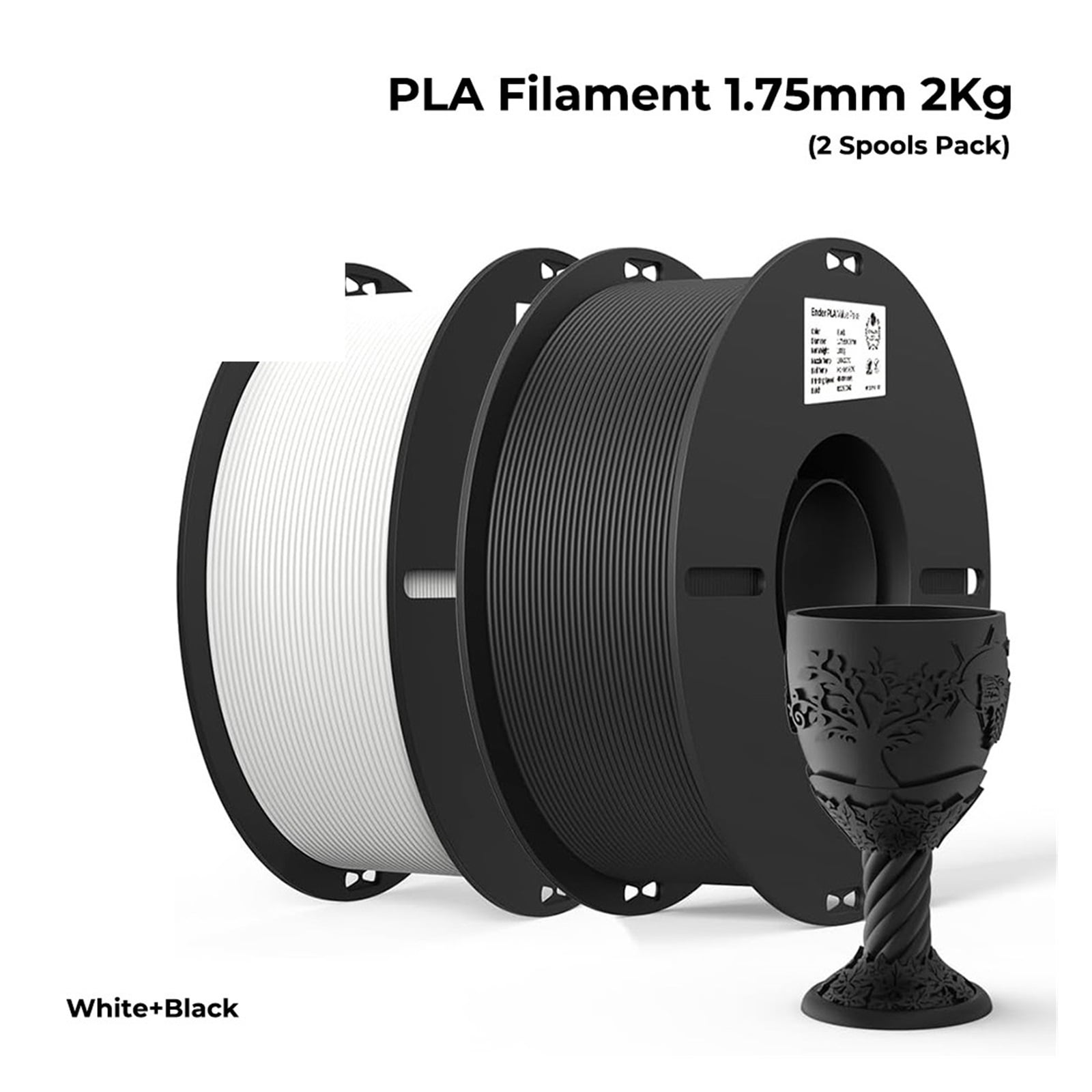 PLA Filament 1.75mm PLA 3D Printer Filament, 2kg Fit Most FDM Printer White And Black Value Pack 2 Spools Pack ,Smooth and Stable