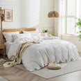 thumbnail image 4 of Cotton Duvet Cover Queen Size Pinstriped Comforter Cover with Button Washed Cotton Breathable Soft Solid Bedding Set Duvet Cover ×in & Pillowcases (NO Comforter), 4 of 9