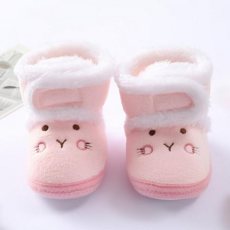 

Toddler Baby Girl Boy Cartoon Bear Cotton Shoes Plus Velvet Warm Snow Boots Infant Soft Sole Walking Shoes