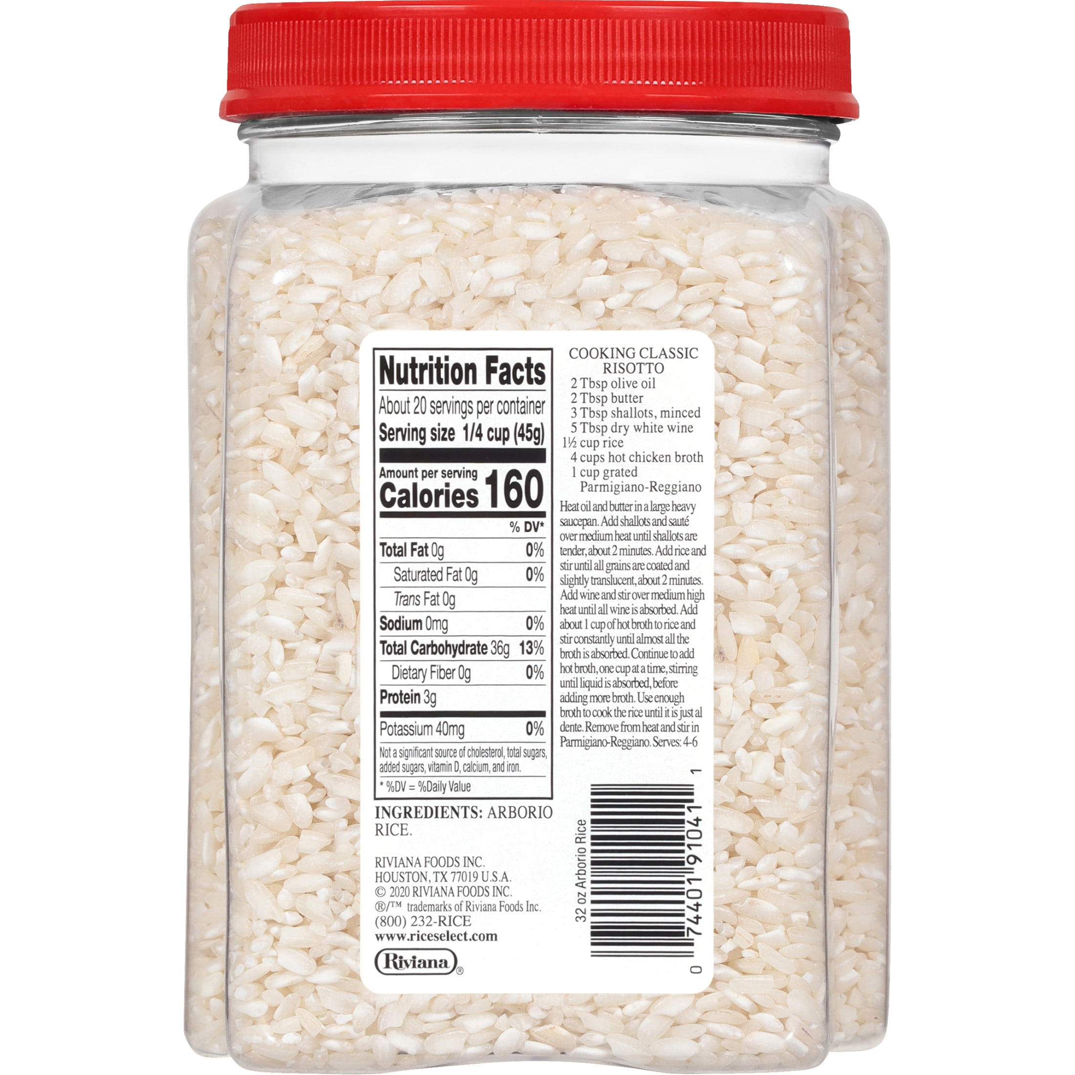 RiceSelect Arborio Rice for Risotto 2 lb Jar Italian-Style Medium