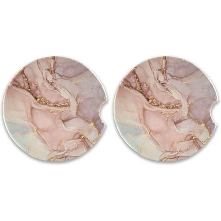 

Hyjoy Gold Pink Marble Texture Car Coasters 2 Pack Drinks Absorbent Ceramic Stone Car Coasters with Fingertip Grip Car Cup Holder Coasters