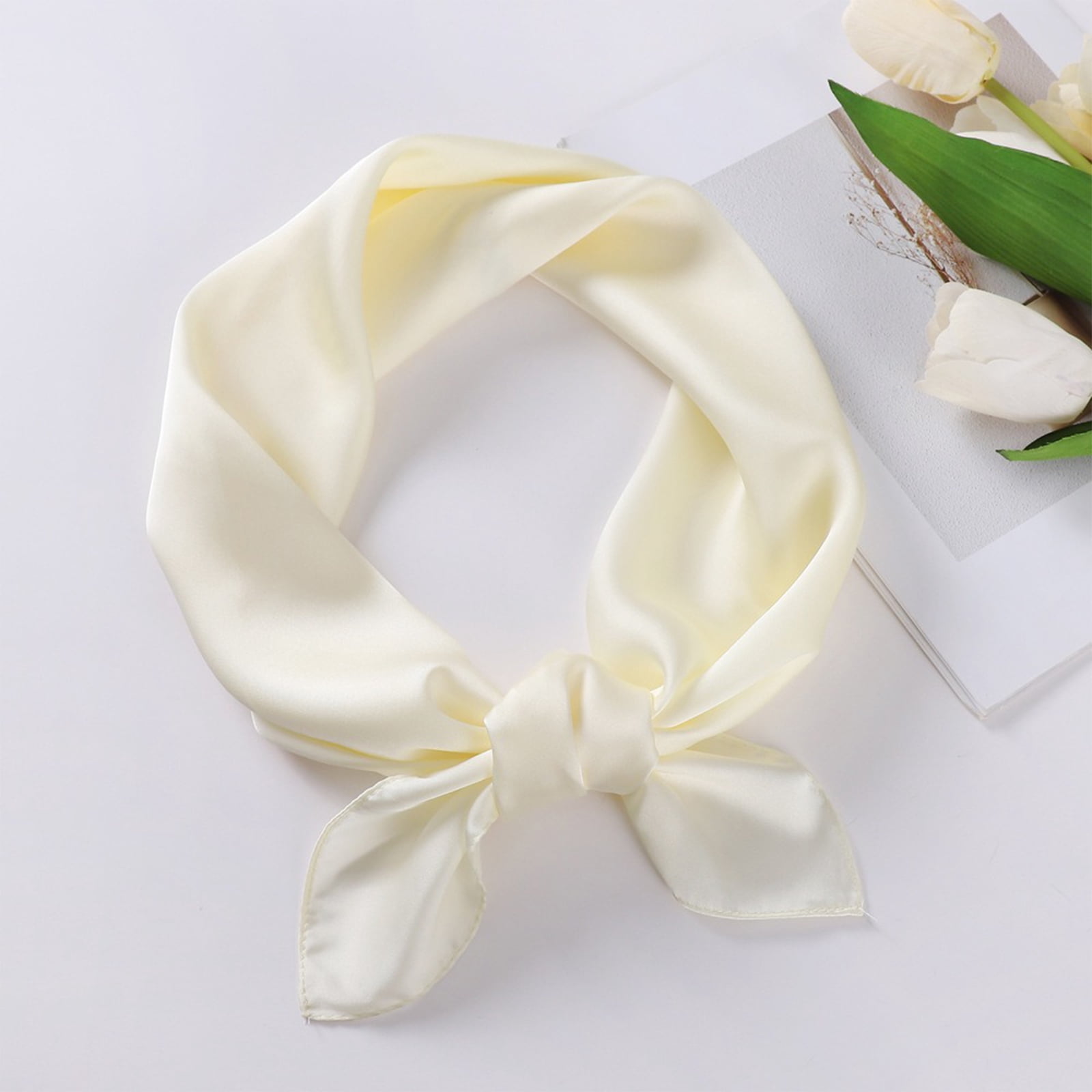 Voska Satin Scarf Neck Scarf Square Bandanas Hair, Beige