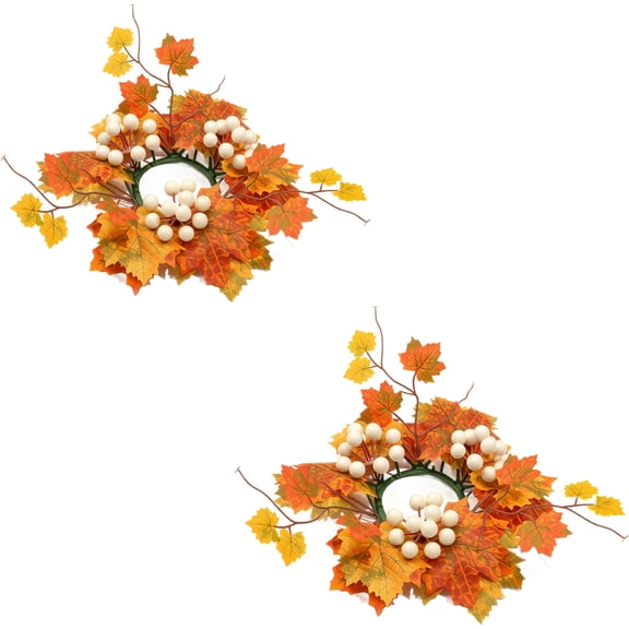 2Pcs Autumn Maple Leaf and Berry Wreaths, 12.6in Fall Foliage Decoration for Indoor Home Decor, Seasonal Harvest Floral Accent Ornament