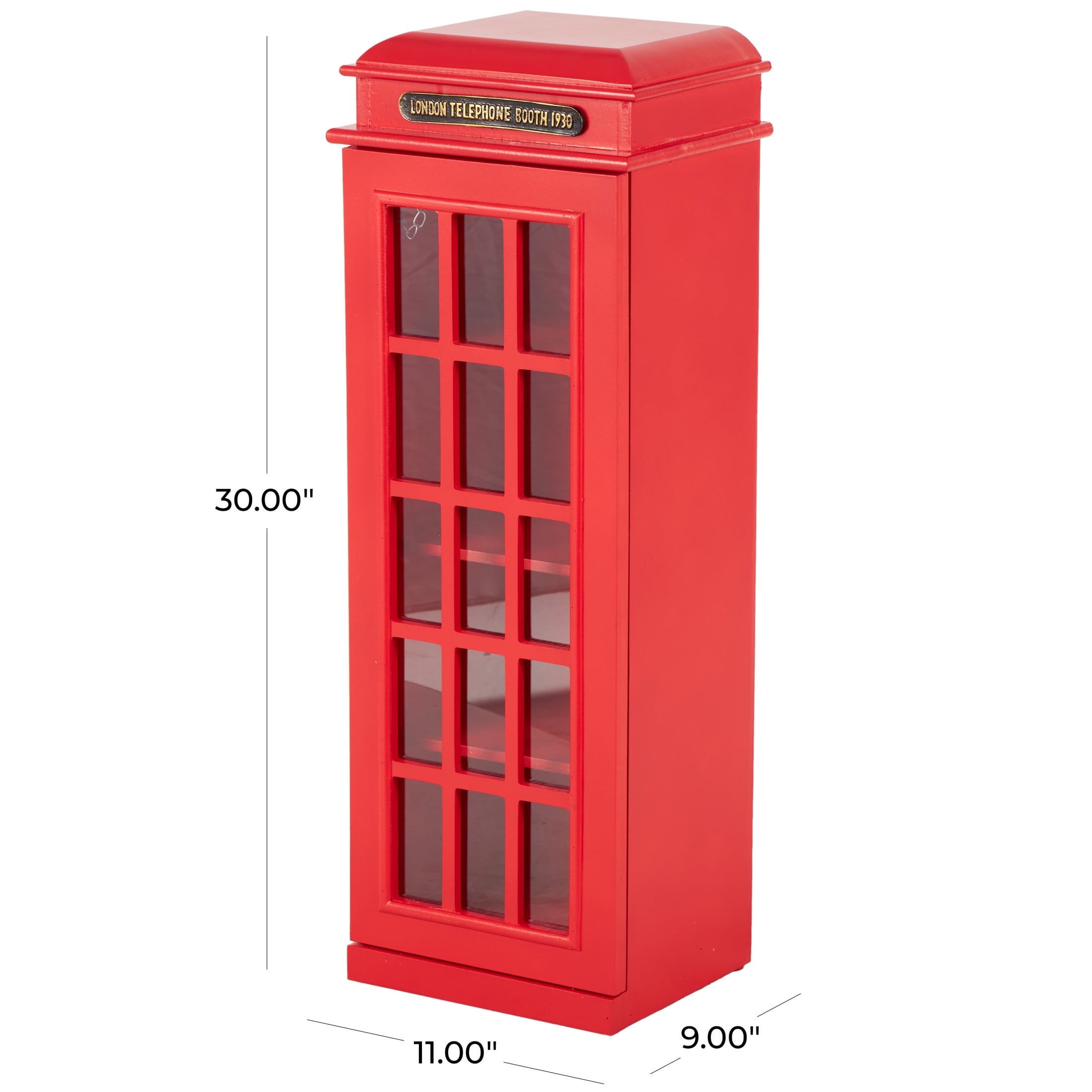 DecMode 11" x 30" Red Wooden Telephone Vintage London Booth 3 Shelf Storage Unit, 1-Piece