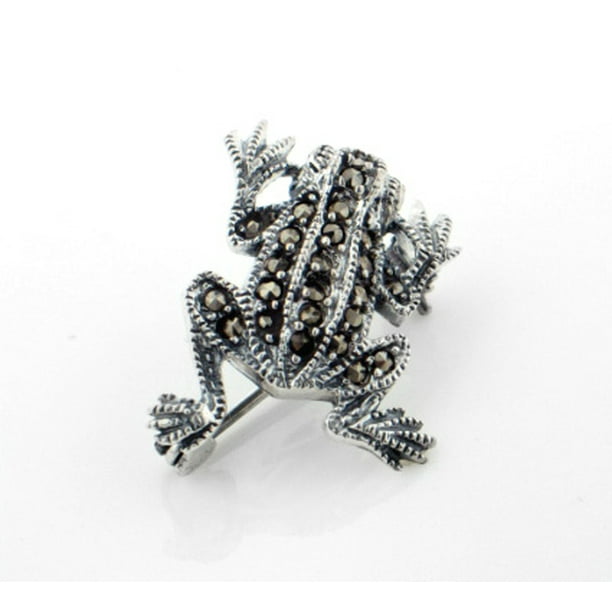 Silver Insanity Sterling Silver Marcasite Frog Lapel Pin or Brooch