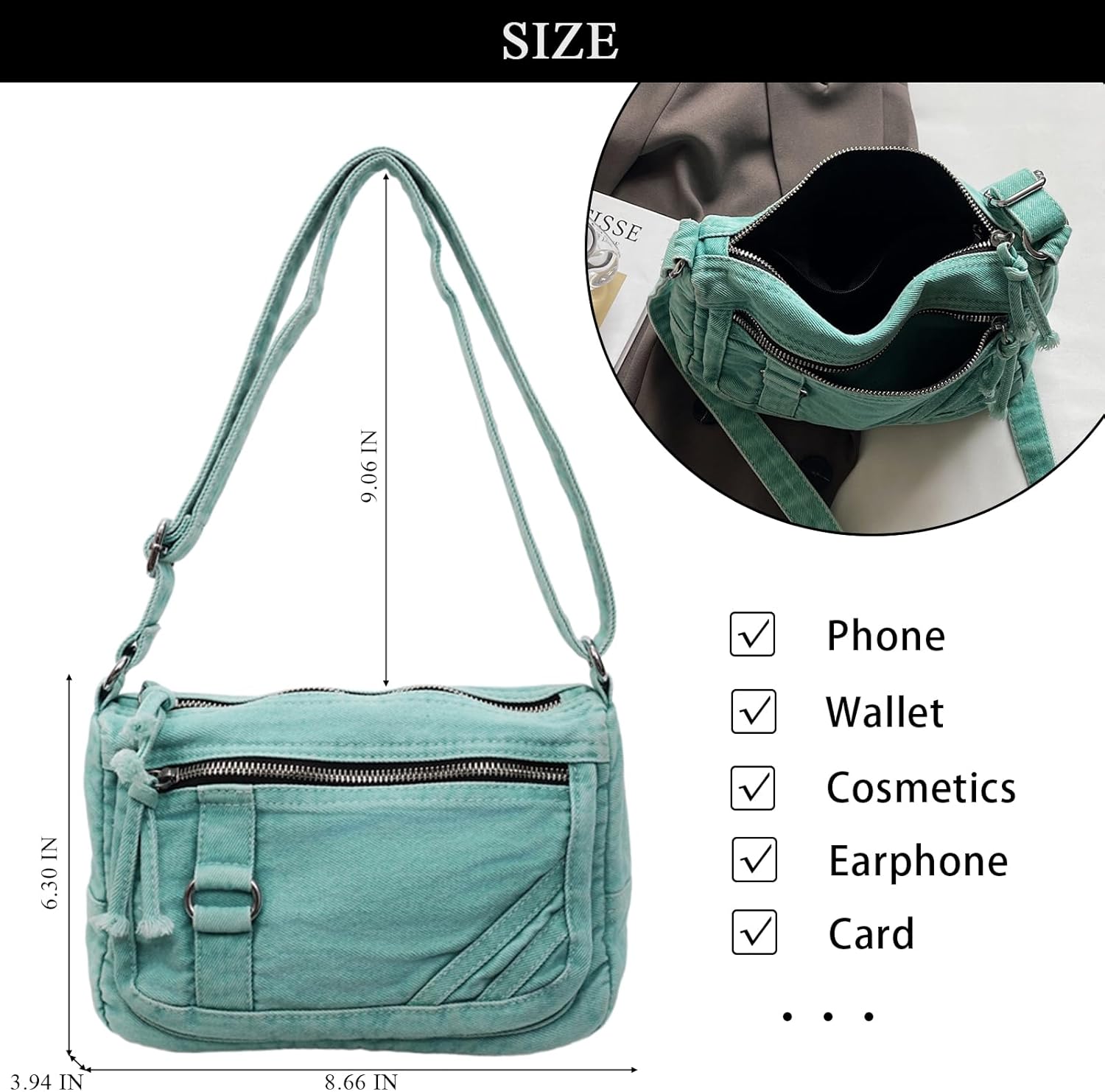 Denim Crossbody Bags for Women Small Jean Purse Casual Denim Shoulder Bag Handbag