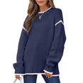 thumbnail image 2 of Women Crewneck Sweaters Long Sleeve Knit Pullover Sweater Casual Fall Tops Navy Blue XL, 2 of 8